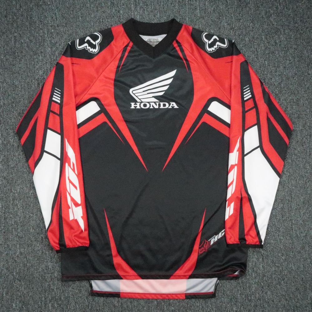 Fox Racing Jersey Mens Medium Black Red Honda Long Sleeve Motocross Shirt